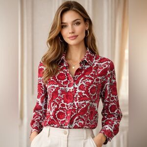 Abbey Glass Floral Button Down Blouse NWOT